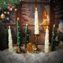 Christmas Tree Flameless Candles with Remote,4 Pcs Green Real Wax LED Flickering Candles Battery Operate with Embedded Star String for Home Decoration Christmas Gifts(D0.86 xH9.6)