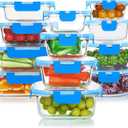 KOMUEE 24 Pieces Glass Food Storage Containers Set,Glass Meal Prep Containers, BPA-Free Airtight Glass Storage Containers with lids,Freezer, Microwave and Oven Safe,Blue