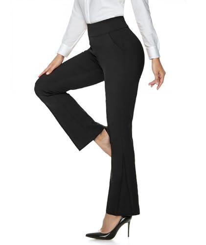 JEKAOYI Womens Flare Dress Pants High Waisted Bootcut Yoga Work Slacks Pull On Tummy Control Workout Leggings with Pockets Black Size L