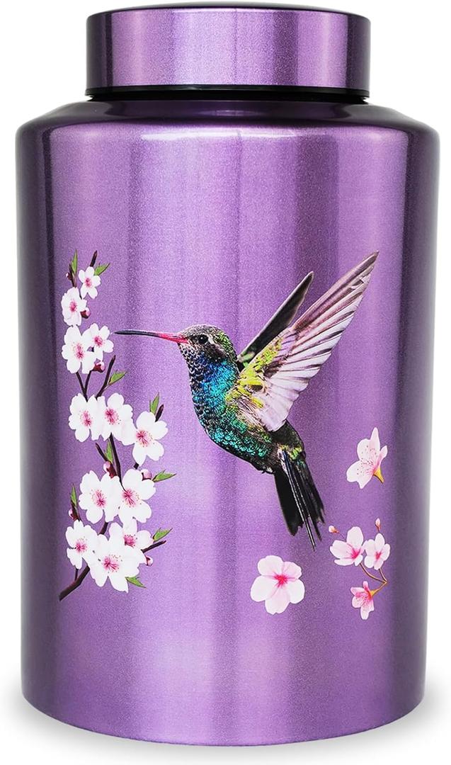 Large Funeral Cremation Urns for Adult Male Female Ashes, Up to 220 lbs Decorative Memorial Keepsake Urn for Human Women Man Dad Mom Remains with Velvet Bag(Hummingbird)
