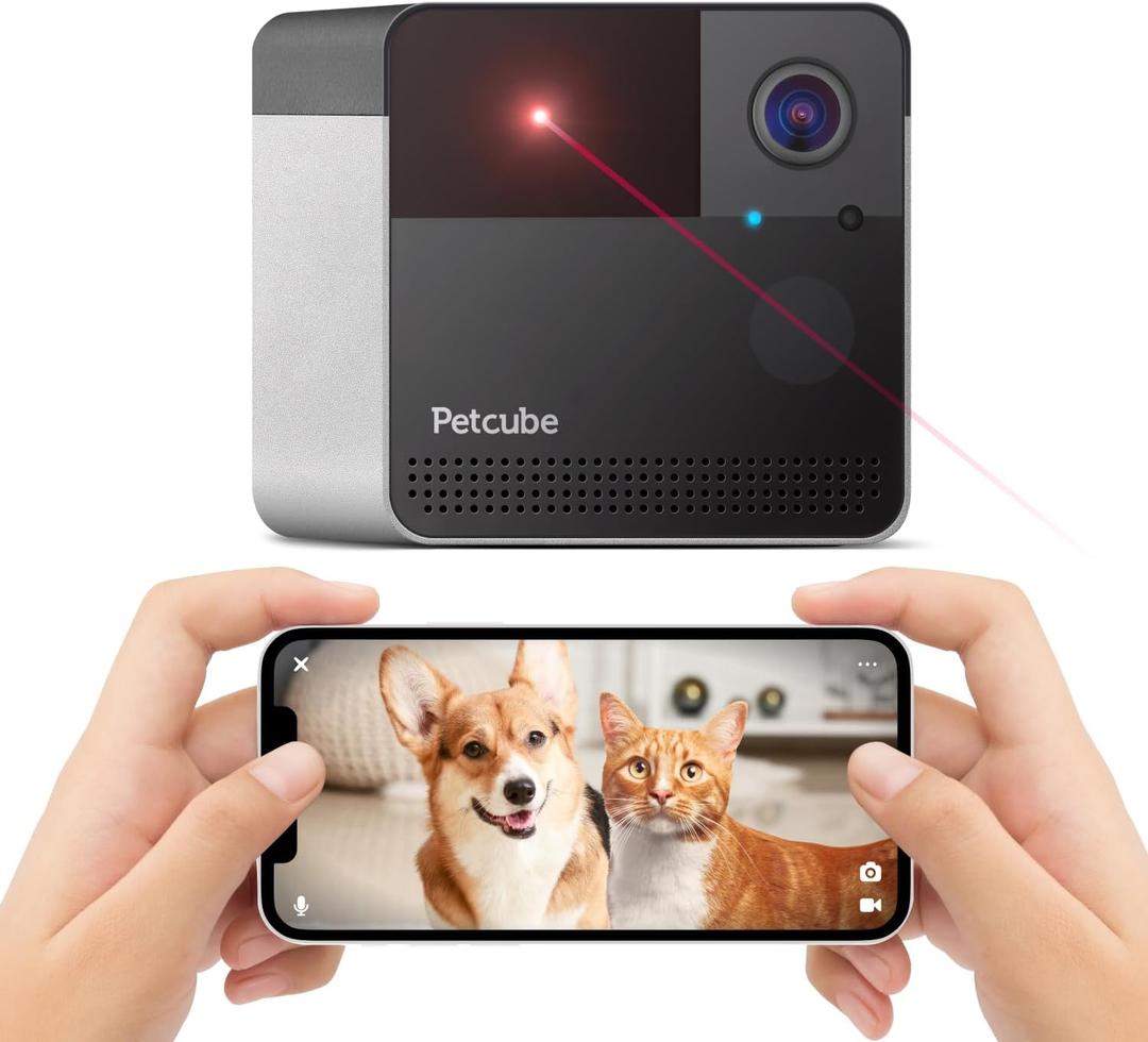 Petcube Play 2 Wi-Fi Pet Camera with Laser Toy for Cats & Dogs, 1080P HD Video, 160 Full-Room View, 2-Way Audio, Sound/Motion Alerts, Night Vision, Pet Monitoring App (Matte Silver)