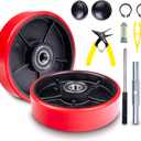 Pallet Jack/Truck Steering Wheels Set with Axle, Fasteners and Protective Caps (4 pcs) 7" x 2" with Bearings ID 20mm Poly Tread Red, Tool Kit Included