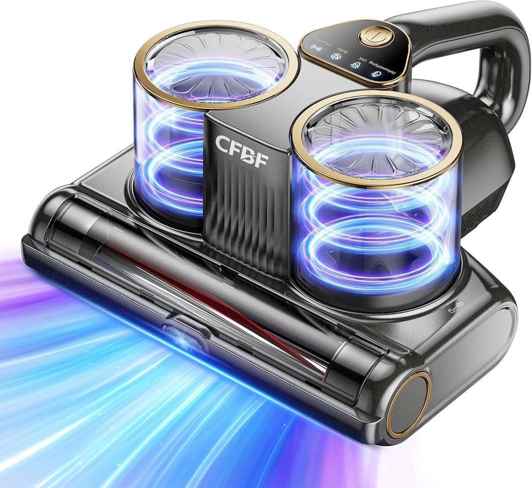 CFBF Mattress Vacuum Cleaner, Bed Vacuum Cleaner with 16Kpa Suction 253.7nm UV-C Light, Ultrasonic & High Heating, 500W Powerful Double-Cup Handheld Vacuums for Bed, Sofa, Couch, Crib, 16.4FT Corded