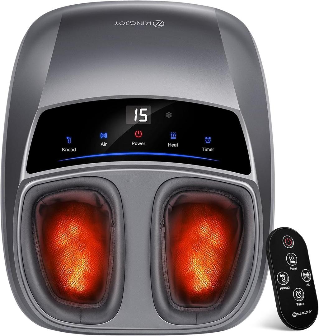 KINGJOY Foot Massager with Heat for Neuropathy, [2026 Upgraded], Deep Kneading Shiatsu Foot Massager for Plantar Fasciitis, Fits Up to Men Size 14, Gifts for Women Mom Men Dad Seniors