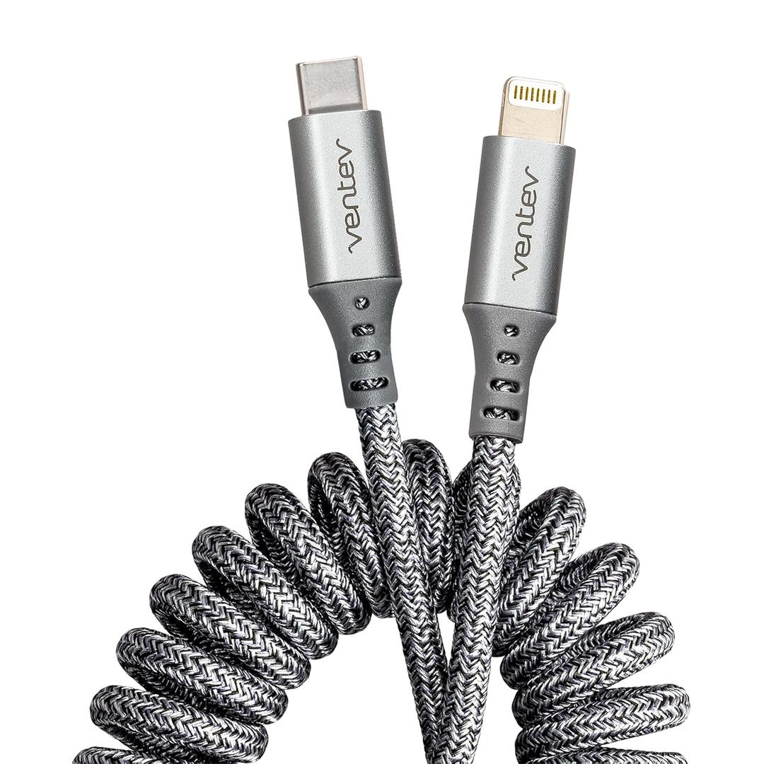 Ventev USB C to Apple Lightning High-Speed Helix Travel Cable for iPhone 1-14, AirPods, iPads and More devicess (Heather Gray)