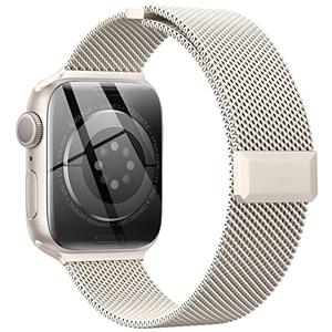 EPULY Compatible with Apple Watch Band 44mm 45mm 46mm Series 10 11 49mm, Stainless Steel Mesh Loop Magnetic Clasp Bands for iWatch Series 9 8 7 6 5 4 Ultra SE3 2 Women Men - 49/46/45/44mm Starlight