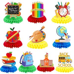 2 x 10 Pcs Back to School Decorations, First Day of School Table Toppers Honeycomb Ornaments Centerpieces, Schools Bus Pencil for Classroom Table Decoration Kids Welcome Back to Schools Party Supplies
