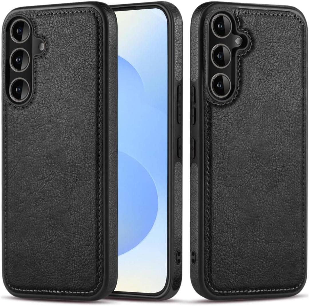 Design Compatible with Samsung Galaxy S25 Case Luxury Leather Business Slim Non-Slip Soft Grip Shockproof Protective Cover 2025 6.2 Inch (Black)