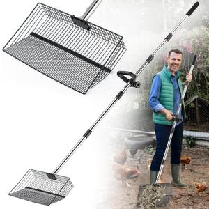 15 Inch Large Chicken Poop Scooper, Chicken Coop Scooper with 38" to 76" Adjustable Stainless Steel Handle, Litter Sifting Shovel for Chicken Coop, Farm, Sheep Pen, Cat Litter, Stable Cleaning