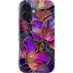 for iPhone 16 Plus Case - Wireless Charging Compatible - Dual-Layer Hard Shell + Silicone Cover - Shockproof Protective Phone Case with Stylish Designs for Women - Blooming Purple Flowers