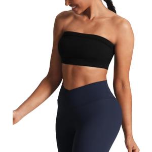 Aoxjox Women's Workout Strapless Bandeau Mesh Bras Training Fitness Running Yoga Crop Tank (Medium, Black)