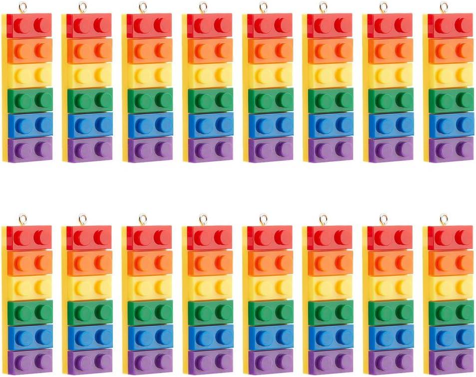 DICOSMETIC 20Pcs Building Block Charms Rainbow Color Opaque Acrylic Pendants Rectangle Building Block Charms with Iron Loop Bisexual Rainbow Pride Charm for Jewelry Making