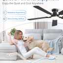 ZMISHIBO 52 Inch Ceiling Fan with Light, App&Remote Control, Flush Mount Low Profile, Dimmable 20W LED Light, Quiet Reversible Motor for Bedroom, Living Room, Apartment, Black