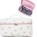 Large Quilted Hair Tools Travel Bag with Top Handle, Cute Portable Cotton Floral Organizer Case for Hair Dryer, Curling Iron & Styling Accessories, Home & Travel Use, Ideal Gift for Women & Girls