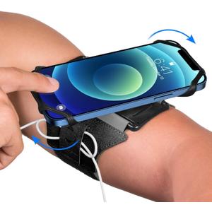 VUP Running Armband 360Rotatable for iPhone 16/15/14/13/Pro Max/Pro/Mini/12/11/SE/Xs/XR/X/8/7/Plus, Fits All 4-6.7 Inch Smartphones, with Key Holder Phone Armband for Running Hiking Biking (Black)