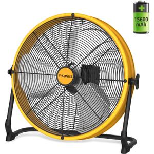 T-SUNUS 16" Battery Powered Floor Fan, 15600mAh Rechargeable Cordless Fan 2500 CFM High Velocity Airflow, Quiet Brushless Motor, 360 Adjustable Tilt for Home Garage Outdoor Patio RV Emergency Camping