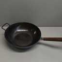 GreenPan Carbon Steel Wok 14, Flat Bottom, Durable Stir-Fry Pan, Pre-Seasoned Nonstick Patina, High Heat Retention, Induction, Ash Wood Handle, Kyoto, Black