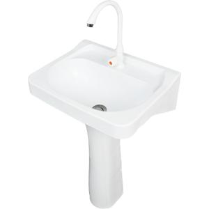 Plastic Pedestal Sink small Bathroom Pedistal Sinks Set 19.6"x15.3"x31.5"H No-Drill Installation Self-Adhesive Wash basin with Faucet Hole for Lavatory Room Column Wash Basin Rv Sink for Home Garage