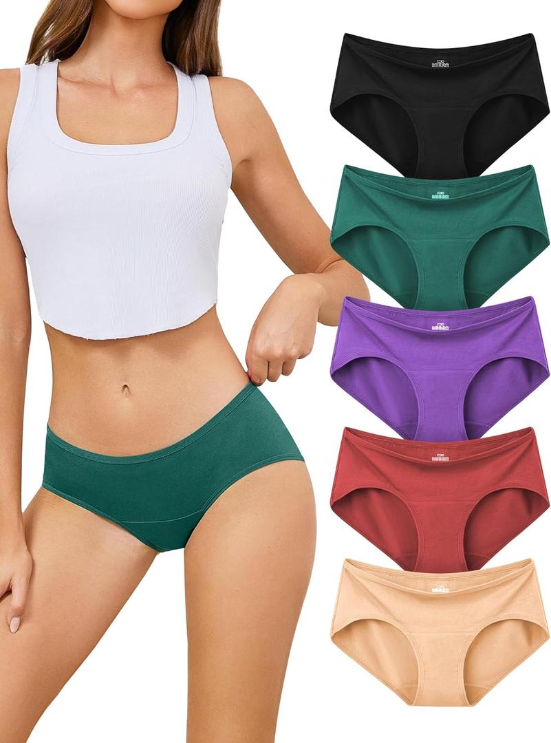 voenxe Cotton Underwear Women Hipster Brief Panties, Breathable Women's Full Coverage Bikini, Soft Workout Ladies Undies,5 Pack (XX-Large, Vintage)