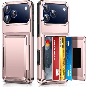 LeYi for iPhone-17-Pro-Max Case Wallet, Card Holder Rose Gold for i Phone 17Pro Max Cases with Credit Card Slot Military Grade Protective Women Men Funda para Cover for iPhone17 ProMax, Rose Gold