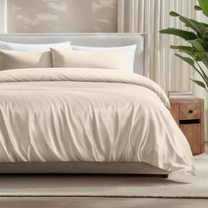 Bare Home 100% Rayon Made from Bamboo Luxury King Duvet Cover Set - Cooling - Breathable - Easy Fit - Soft Duvet Cover Set (King, Sand)