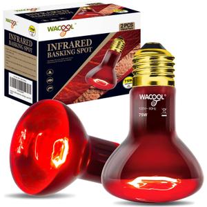 WACOOL Pack of 2 Reptile Heat Lamp Bulbs, 75W Infrared Basking Spot Light for Reptiles & Amphibians, Red Heat Lamp Bulb for Bearded Dragon Gecko Turtle Lizard