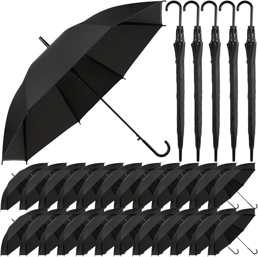 Reginary 30 Pieces Wedding Umbrellas Bulk Auto Open Stick Umbrellas with White European J Hook Handle Windproof Large Canopy Umbrella for Outdoor Wedding Bride Groom Photography Golf (Black)