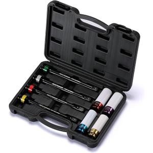 MIXPOWER 1/2-inch Drive Wheel Protector Impact Socket& 8 inch Coded Torque Limiting Socket Extension Bar 8pcs Tire Deep Socket Set, Color-Coded, 80 to 150 Ft-Lbs (110-200 Nm)