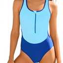 Girls Swimsuit Color-Block One Piece Bathing Suit with Zipper, Cutout Back & Sides Girl Swimsuits Size 9-16