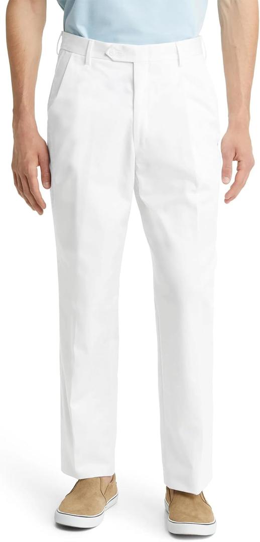 Mens Classic Fit Flat Front Hidden Expandable Waist Dress Pants No Iron Suit Pants(White, 30W x 30L)