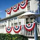 4 Pack American Flag Bunting Outdoor 3x6 Ft, Embroidered Stars USA Pleated Fan Flags, Heavy Duty Canvas Header & 3 Brass Grommets for 4th of July Patriotic Decoration, Memorial Day