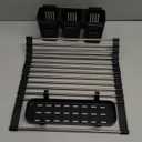 Black Expandable Roll Up Dish Drying Rack Up to 22.8''with 2 Storage Baskets,Over The Sink Kitchen Rolling up Dish Drainer Drying Rack , Foldable,Rollable,for Kitchen Dishes(Expandable Width Size)