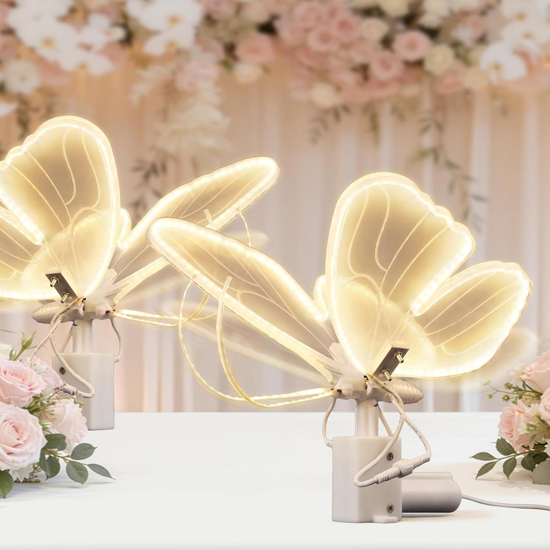 LED Moving Butterfly Light Decoration: Electric Wings Lamp for Wedding - Light Up Table Centerpiece & Wall Decor with Movement - Tying for Birthday Cake Party Baby Bridal Shower Christmas Tree