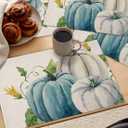 White Blue Pumpkin Floral Placemats Set of 6, Thanksgiving Cotton Linen Heat-Resistant Washable Table Mats Placemat for Holiday/Dining/Indoor/Outdoor/Party Table Decoration,