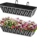2 Pack 24 Inch Window Boxes Planters Railing Planter Box with Adjustable Brackets & Non-Woven Fabric Plant Grow Bags Deck Railing Planter Boxes Balcony Hanging Flower Box for Outdoor Plants
