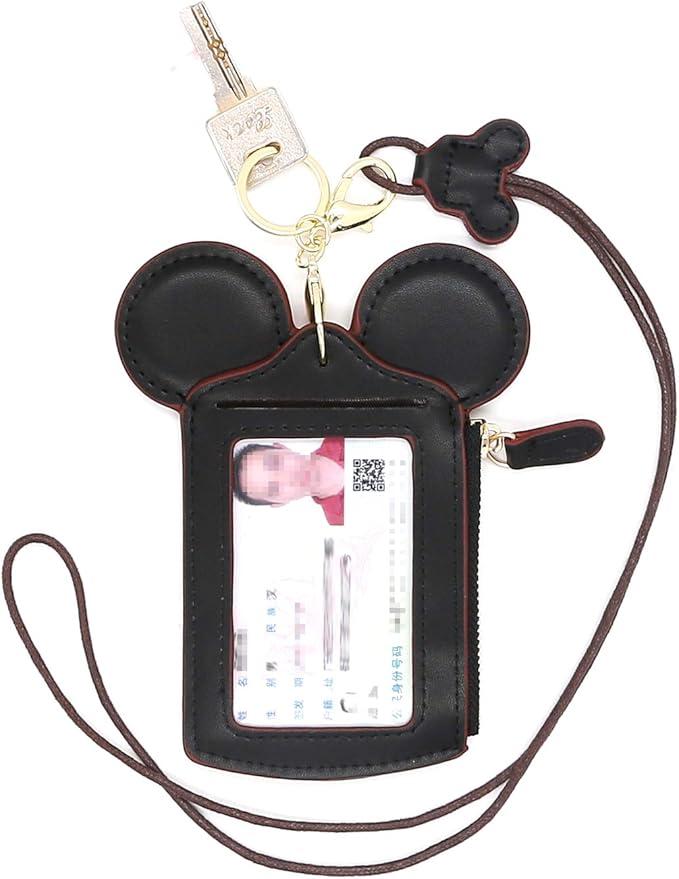 Mouse Ears Card Holder,PU Lovely Lanyard Family Toys for Girl Woman