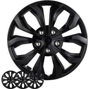 15 Inch Universal Hubcaps, Glossy Black Wheel Covers, Set of 4