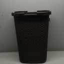 Mind Reader Slim Laundry Hamper with Lid, 60L Clothes Basket, Premium Wicker Design, Plastic, Brown