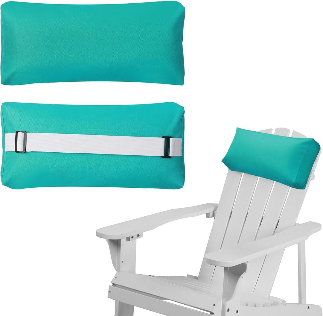 Chaise Lounge Head Pillow, 2 Pack Outdoor Patio Pillows with Adjustable Strap, Lounge Head Resting Pillow for Recliner Beach Pool Lounger Office Chair，Water Resistant Turquoise, Medium
