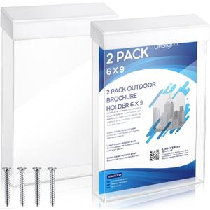 2 Pieces Acrylic Outdoor Brochure Holder 6 x 9 Inch Clear Wall Mount Literature Box with White Lid Wall Mounting Waterproof Pamphlet Holder with 4 Screws for Pamphlet Map Menu Flyer Display