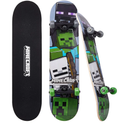 Minecraft 31 inch Skateboard, 9-ply Maple Deck Skate Board for Cruising, Carving, Tricks and Downhill
