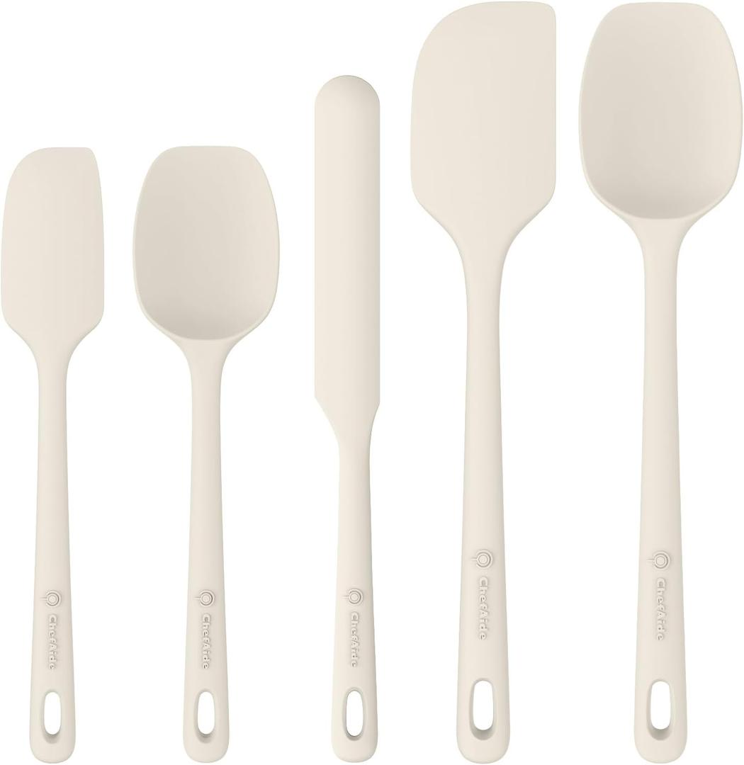 5 Pieces Silicone Spatula Set, Food Grade Rubber Spatula, Upgrade Strong Handle with Ergonomic Grip, Heat Resistant Up to 600F for Nonstick Cookware, Cooking Candy Series (Cream White)