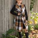 PATPAT Preschool Girl Fall Outfit Ribbed Knit Dress with Khaki Check Shacket Casual & Comfy, 45 Years