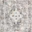 6x9 Washable Area Rug Gray Vintage Floral Print Nonslip Thin Foldable Carpet for Living Room Bedroom Kitchen and Bathroom Traditional Distressed Indoor Accent Rug