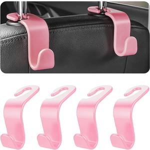 Car Back Seat Headrest Hooks, 4PCS Vehicle Backseat Storage Organizer Hanger, Multifunctional Auto Headrest Hidden Hook Universal for Handbag Purse Backpacks Bags and Groceries (Pink)