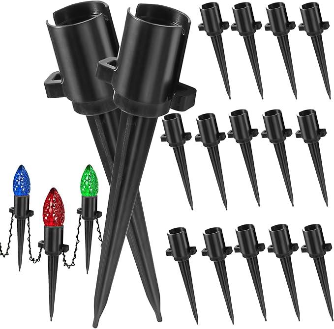 5.5 Inch Christmas Light Ground Stakes for Outdoor Decor - Black Plastic Spikes for Lawn, Garden, Patio