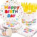 176PCS Happy Birthday Party Supplies, Happy Birthday Plates Serves 25, Includes Birthday Plates and Napkins, Cups,Yellow Cutlery and Happy Birthday Banner for Happy Birthday Party Decorations, 9inch