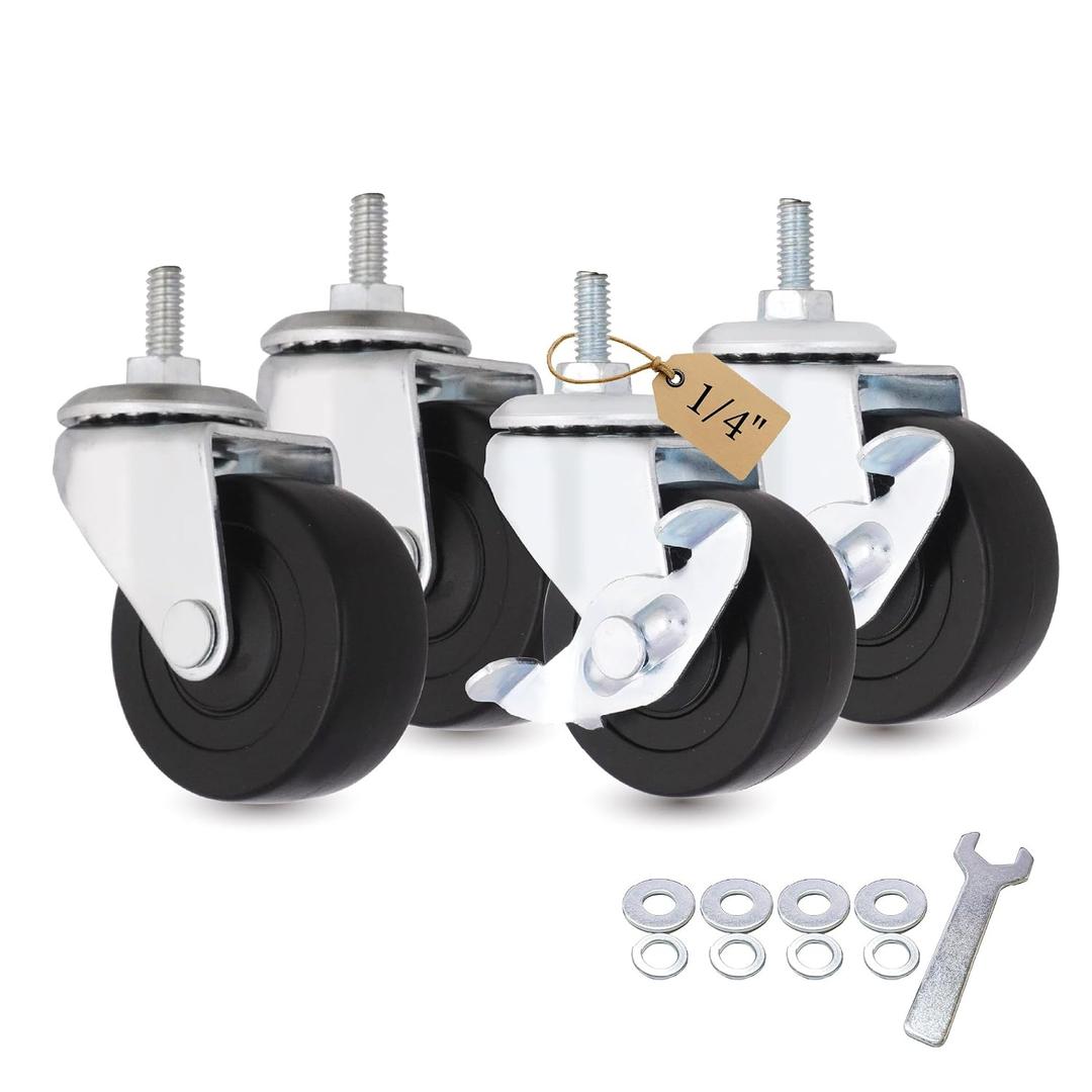 AXL 2 Inch Caster Wheels, 1/4 Inch Threaded Stem Swivel Casters with Brake, Quiet Rolling PVC Wheels for Furniture, Small Trolley, Utility Cart and Cabinet (Pack of 4)