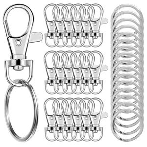 100 Pcs Keychain Hooks with Key Rings, Keychain Clip Hooks with Rings for Lanyard Jewelry Making DIY Crafts Silver(50 Pcs Metal Lobster Claw Clasps + 50 Pcs Flat Key Rings)