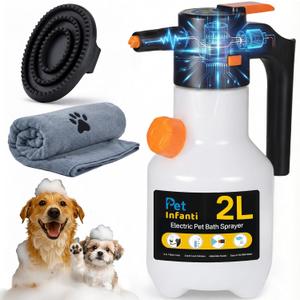Electric Dog Shampoo Dispenser & Foamer  Rechargeable Dog Soap Sprayer with Brush & Towel, Portable Pet Bathing Kit for Cats & Dogs (2L) (Black)